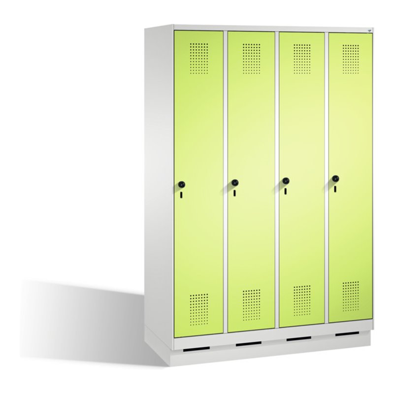 C+P Umkleidespind Evolo auf Sockel 4 Abteile Front Viridingrün Korpus Lichtgrau