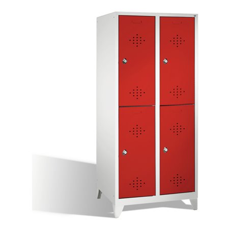 C+P Doppelstockspind Classic auf Füßen 4 Fächer Front Rubinrot Korpus Lichtgrau