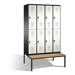 C+P Doppelstockspind Evolo mit Sitzbank 8 Fächer Front Reinweiß Korpus Schwarzgrau