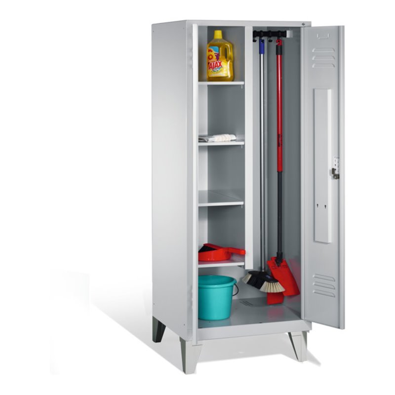 C+P Putzmittel-Spind Classic auf Füßen 2 Abteile Front Lichtgrau Korpus Lichtgrau