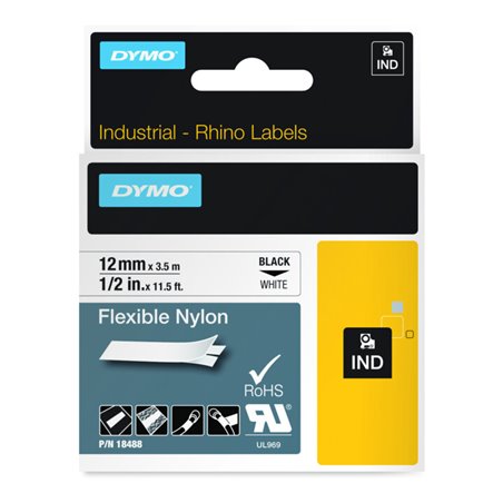 Dymo Schriftband B.12mm/L.3,5m flexibles Nylon schwarz auf weiß