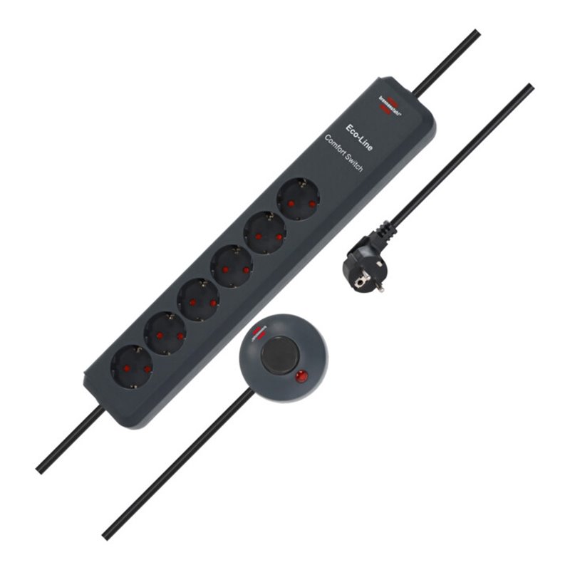 Steckdosenleiste 6 Steckdosen L.2m H05VV-F 3G1,5 m.extern Hand/Fußsch. anthrazit