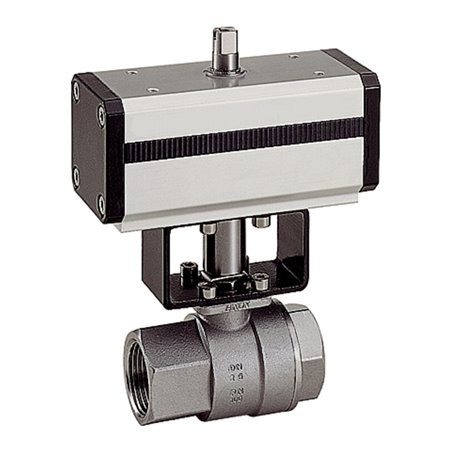 RIEGLER Edelstahlkugelhahn mit pneumatischem Stellantrieb, doppeltwirkend