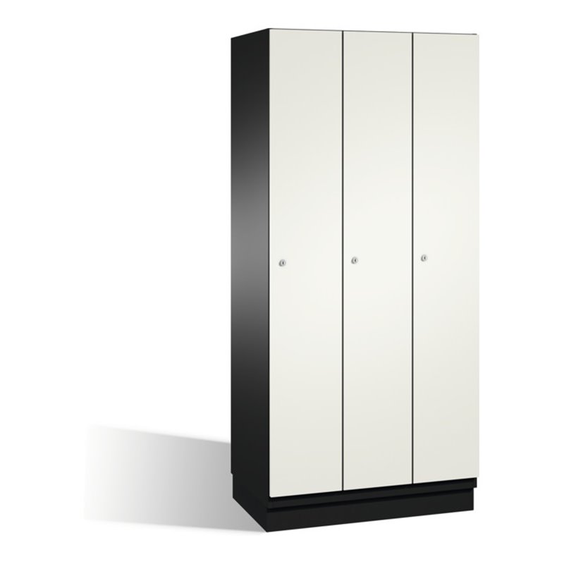 C+P Umkleidespind Cambio auf Sockel 3 Abteile Front Reinweiß Korpus Schwarzgrau