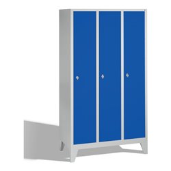 C+P Umkleidespind Classic auf Füßen 3 Abteile Front Enzianblau Korpus Lichtgrau