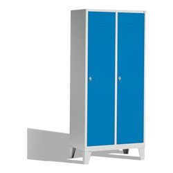 C+P Umkleidespind Classic auf Füßen 2 Abteile Front Lichtblau Korpus Lichtgrau