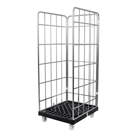 STIER Rollbehälter 3-seitig, galvanisch verzinkt, Kunststoff-Rollplatte