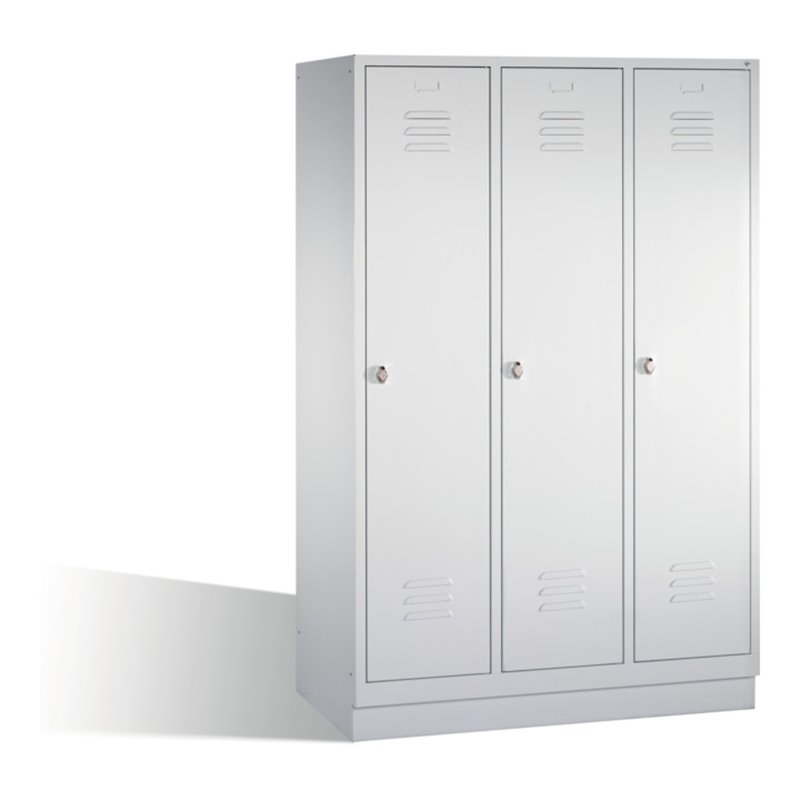 C+P Umkleidespind Classic auf Sockel 3 Abteile Front Lichtgrau Korpus Lichtgrau