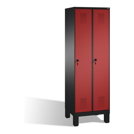 C+P Umkleidespind Evolo auf Füßen 2 Abteile Front Rubinrot Korpus Schwarzgrau