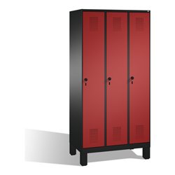 C+P Umkleidespind Evolo auf Füßen 3 Abteile Front Rubinrot Korpus Schwarzgrau