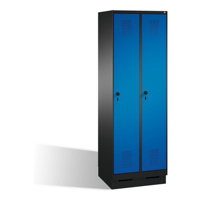 C+P Umkleidespind Evolo auf Sockel 2 Abteile Front Enzianblau Korpus Schwarzgrau
