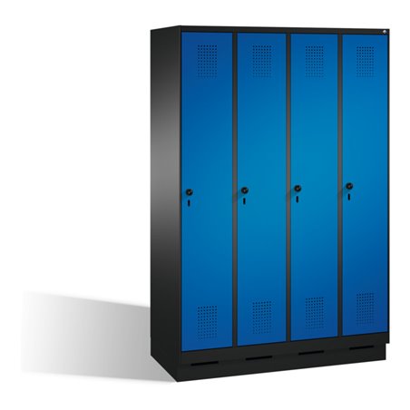C+P Umkleidespind Evolo auf Sockel 4 Abteile Front Enzianblau Korpus Schwarzgrau