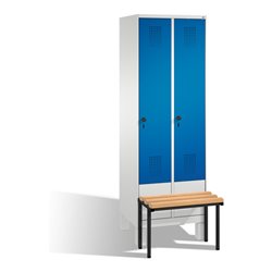C+P Umkleidespind Evolo mit Sitzbank 2 Abteile Front Enzianblau Korpus Lichtgrau