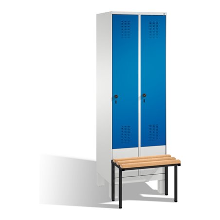 C+P Umkleidespind Evolo mit Sitzbank 2 Abteile Front Enzianblau Korpus Lichtgrau