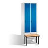 C+P Umkleidespind Evolo mit Sitzbank 2 Abteile Front Enzianblau Korpus Lichtgrau