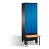 C+P Umkleidespind Evolo mit Sitzbank 2 Abteile Front Enzianblau Korpus Schwarzgrau