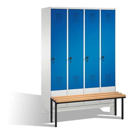 C+P Umkleidespind Evolo mit Sitzbank 4 Abteile Front Enzianblau Korpus Lichtgrau