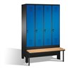 C+P Umkleidespind Evolo mit Sitzbank 4 Abteile Front Enzianblau Korpus Schwarzgrau