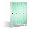C+P Umkleidespind Evolo auf Füßen 4 Abteile Front Lichtgrün Korpus Lichtgrau