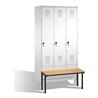 C+P Umkleidespind Evolo mit Sitzbank 3 Abteile Front Lichtgrau Korpus Lichtgrau