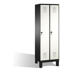 C+P Umkleidespind Evolo auf Füßen 2 Abteile Front Reinweiß Korpus Schwarzgrau