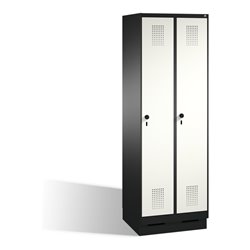C+P Umkleidespind Evolo auf Sockel 2 Abteile Front Reinweiß Korpus Schwarzgrau