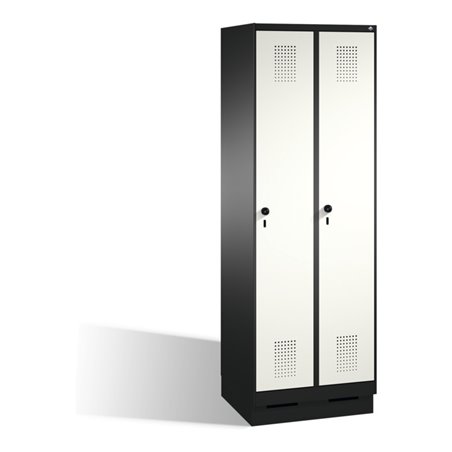 C+P Umkleidespind Evolo auf Sockel 2 Abteile Front Reinweiß Korpus Schwarzgrau