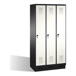 C+P Umkleidespind Evolo auf Sockel 3 Abteile Front Reinweiß Korpus Schwarzgrau