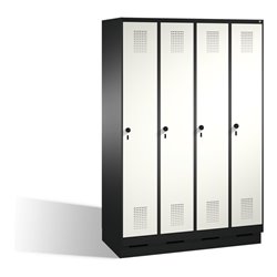 C+P Umkleidespind Evolo auf Sockel 4 Abteile Front Reinweiß Korpus Schwarzgrau