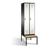 C+P Umkleidespind Evolo mit Sitzbank 2 Abteile Front Reinweiß Korpus Schwarzgrau