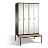 C+P Umkleidespind Evolo mit Sitzbank 4 Abteile Front Reinweiß Korpus Schwarzgrau