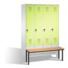 C+P Umkleidespind Evolo mit Sitzbank 4 Abteile Front Viridingrün Korpus Lichtgrau