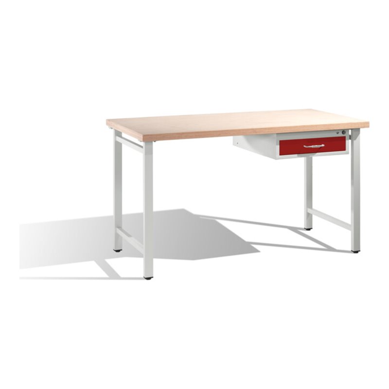 C+P Werkbank mit Multiplexplatte und 1 Schublade 3 HE Front Rubinrot Korpus Lichtgrau