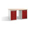 C+P Werkbank mit Multiplexplatte und 2 Standschränken Front Rubinrot Korpus Lichtgrau