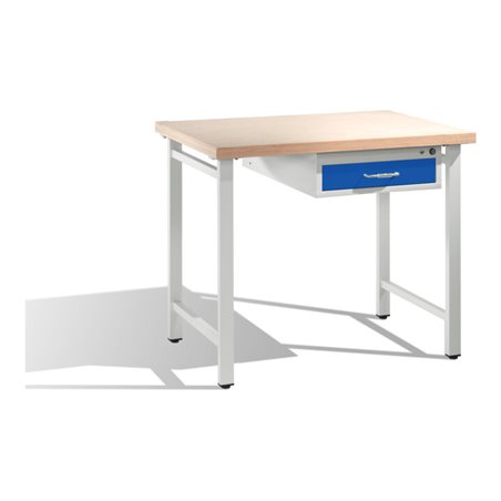 C+P Werkbank mit Multiplexplatte und 1 Schublade 3 HE Front Enzianblau Korpus Lichtgrau