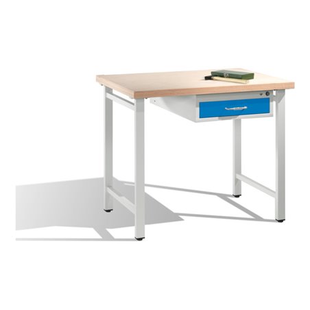 C+P Werkbank mit Multiplexplatte und 1 Schublade 3 HE Front Lichtblau Korpus Lichtgrau