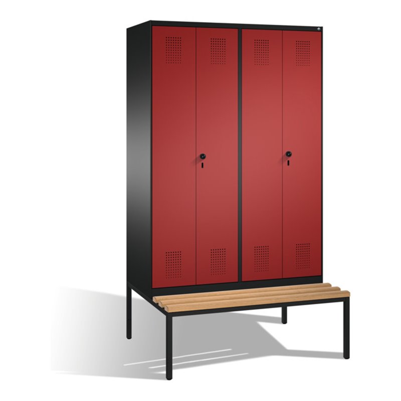 C+P Doppelspind Evolo mit Sitzbank 4 Abteile Front Rubinrot Korpus Schwarzgrau