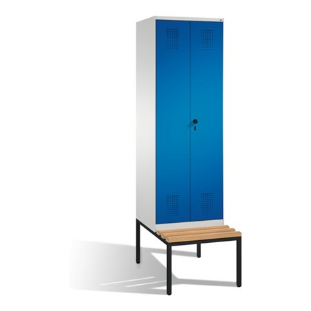 C+P Doppelspind Evolo mit Sitzbank 2 Abteile Front Enzianblau Korpus Lichtgrau