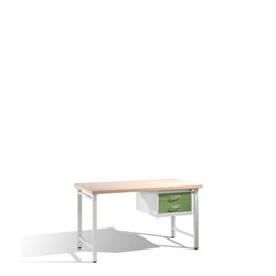 C+P Werkbank mit Multiplexplatte und 1 Schubladenblock 8 HE Front Resedagrün Korpus Lichtgrau
