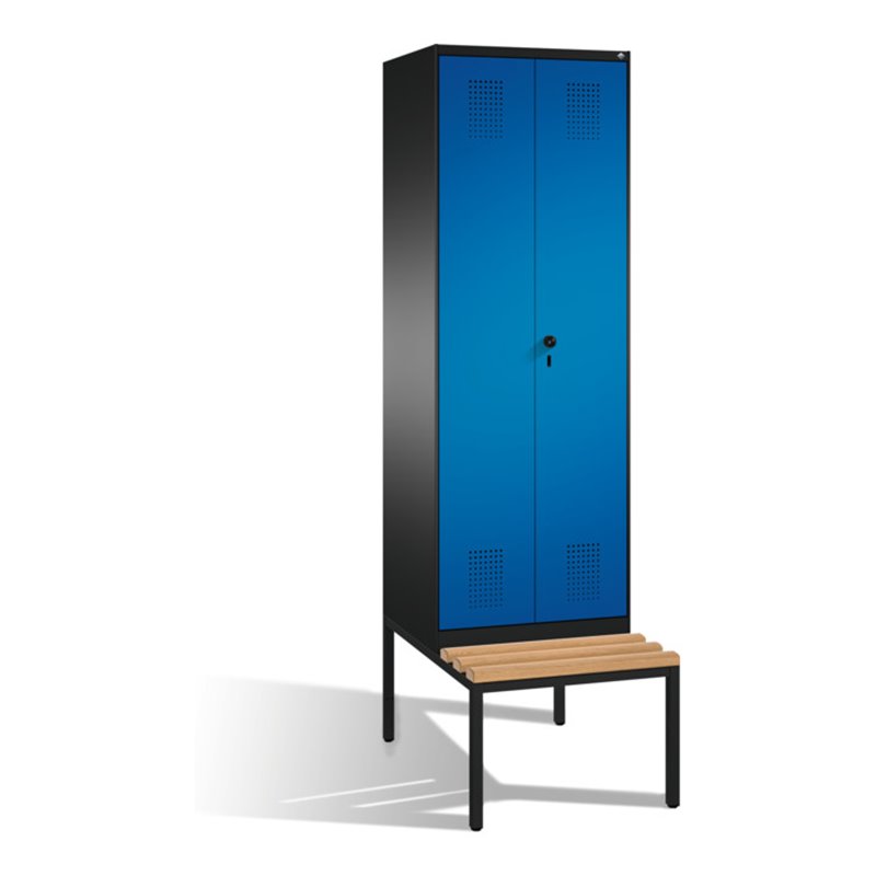 C+P Doppelspind Evolo mit Sitzbank 2 Abteile Front Enzianblau Korpus Schwarzgrau