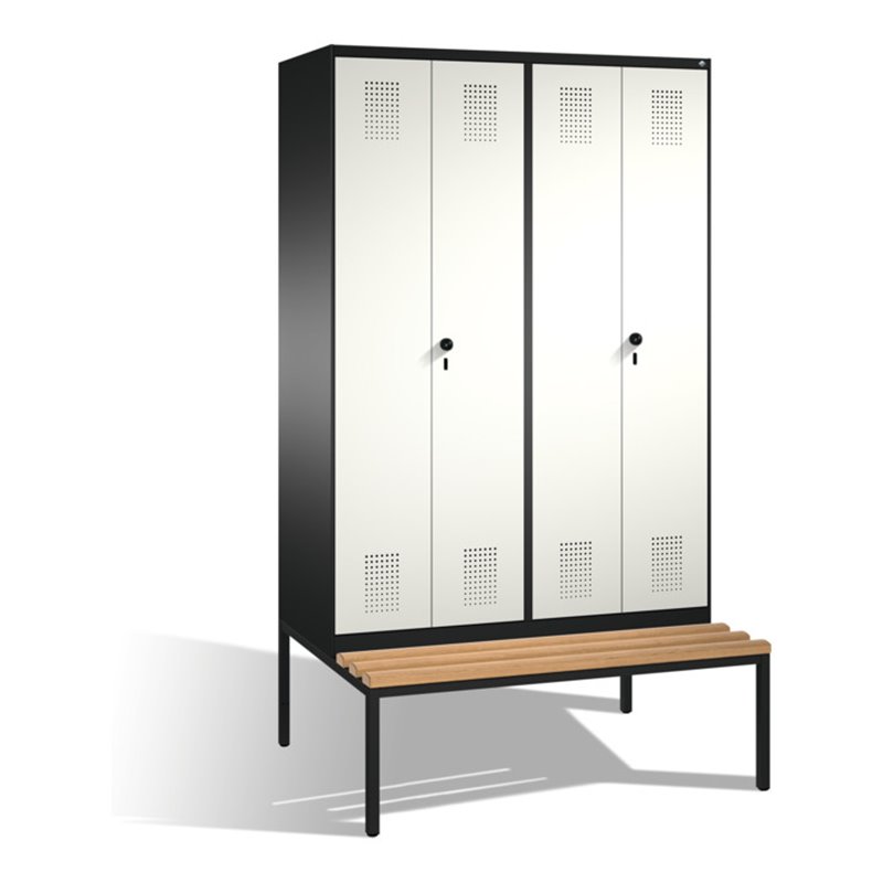 C+P Doppelspind Evolo mit Sitzbank 4 Abteile Front Reinweiß Korpus Schwarzgrau