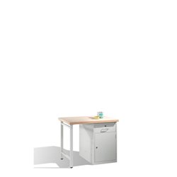 C+P Werkbank mit Multiplexplatte und 1 Standschrank Front Lichtgrau Korpus Lichtgrau