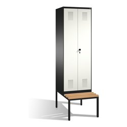 C+P Doppelspind Evolo mit Sitzbank 2 Abteile Front Reinweiß Korpus Schwarzgrau