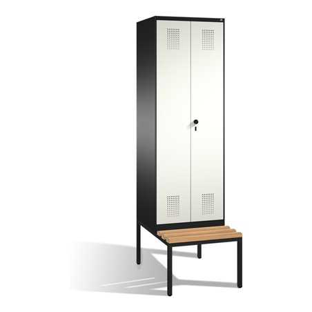 C+P Doppelspind Evolo mit Sitzbank 2 Abteile Front Reinweiß Korpus Schwarzgrau