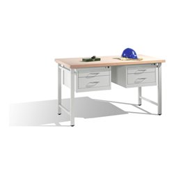 C+P Werkbank mit Multiplexplatte und 2 Schubladenblöcken 8 HE Front Lichtgrau Korpus Lichtgrau