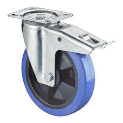 BS Transportgeräterolle mit Feststeller, Rollenlager, Platte, Elastik, blau