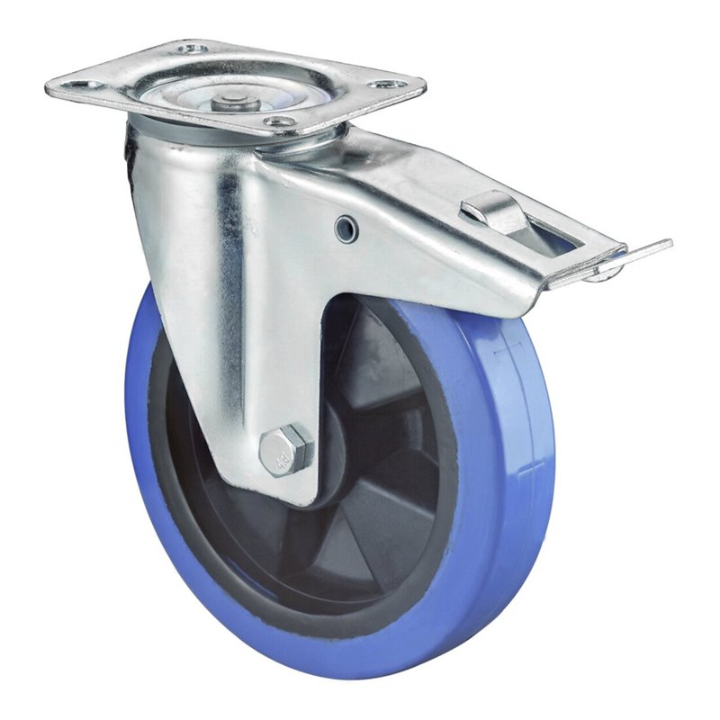 BS Transportgeräterolle mit Feststeller, Rollenlager, Platte, Elastik, blau