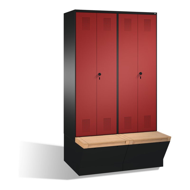 C+P Doppelspind Evolo mit Sitzbox 4 Abteile Front Rubinrot Korpus Schwarzgrau