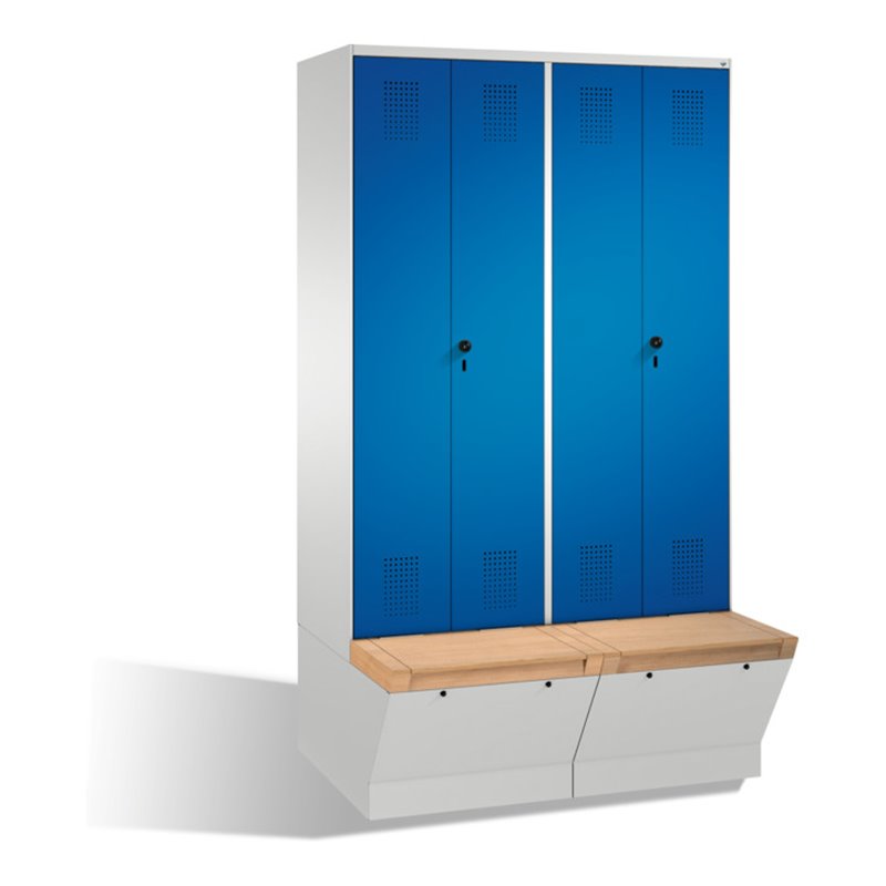 C+P Doppelspind Evolo mit Sitzbox 4 Abteile Front Enzianblau Korpus Lichtgrau