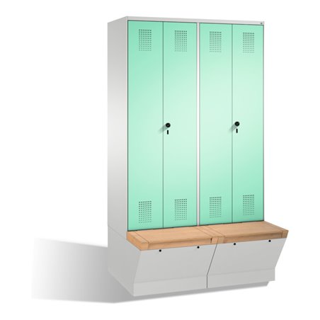 C+P Doppelspind Evolo mit Sitzbox 4 Abteile Front Lichtgrün Korpus Lichtgrau